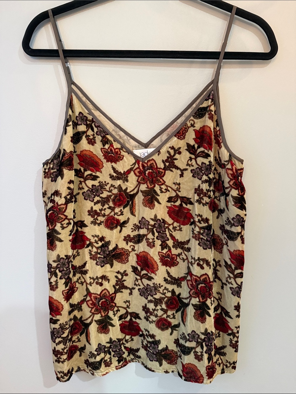 Jade Johnny Was cream Velvet Floral V-Neck Cami silk Merlot olive cream fall